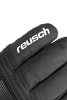 Detail eines schwarzen Handschuhs mit weißem Reusch-Logo.
