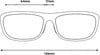 Skizze einer Brille mit den Maßen 64 mm, 17 mm und 135 mm.