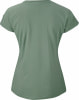 Grünes Damen-T-Shirt mit kurzen Ärmeln und Rundhalsausschnitt.