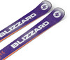 Lila Blizzard-Ski mit orangefarbenem Rand und weißem Markenlogo.