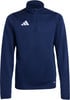 Marineblaue Adidas Trainingsjacke mit Logo und kurzem Reißverschluss am Kragen.