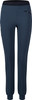 Blaue Damenhose mit schwarzem Bund und Reißverschlusstasche.
