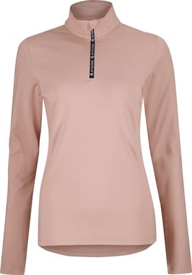 Damen-Pullover in Rosa mit langen Ärmeln und kurzem Reißverschluss am Kragen. Damen-Pullover in Rosa mit langen Ärmeln und kurzem Reißverschluss am Kragen.