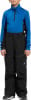 Junge in blau-schwarzer Skijacke und schwarzer Skihose.