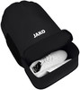 Schwarze Schuhtasche mit JAKO-Logo, darin ein weißer Schuh.