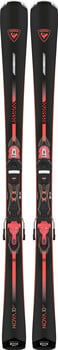 Rossignol Nova 10 Skier mit schwarzem und rotem Design und Bindung.