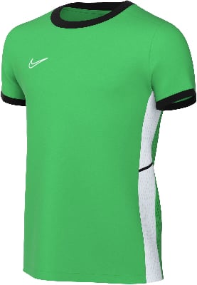 Grünes Nike-T-Shirt mit schwarzem Kragen und weißen Seitenpaneelen. Grünes Nike-T-Shirt mit schwarzem Kragen und weißen Seitenpaneelen.