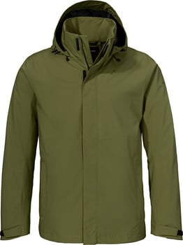 Grüne Herrenjacke mit Kapuze und Reißverschluss mit Markenlogo.