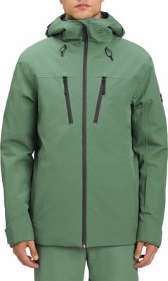 Grüne Herrenjacke mit Kapuze und schwarzen Reißverschlüssen, geeignet für Wintersport. Grüne Herrenjacke mit Kapuze und schwarzen Reißverschlüssen, geeignet für Wintersport.