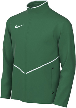 Grüne Nike Jacke mit Reißverschluss und weißem Streifen.