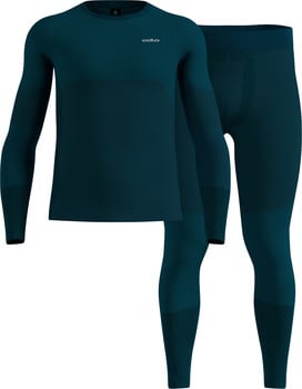 Herren-Thermo-Shirt und Leggings in Dunkelblau mit Odlo-Logo.