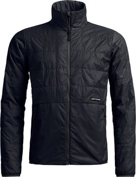 Schwarze Steppjacke mit hohem Kragen und durchgehendem Reißverschluss.