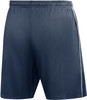 Rückansicht einer dunkelblauen Sporthose mit weißer Paspelierung.