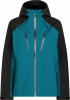 Blaue Herrenjacke mit schwarzen Ärmeln und Kapuze, zwei Reißverschlusstaschen.