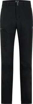 Schwarze Outdoor-Hose mit Markenlogo und seitlicher Tasche.