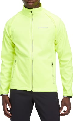 Herren-Neon-Gelb-Jacke mit Reißverschluss und Brustlogo. Herren-Neon-Gelb-Jacke mit Reißverschluss und Brustlogo.