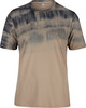 Beiges T-Shirt mit schwarzem Tie-Dye-Print im oberen Bereich.