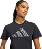 Schwarzes Adidas-T-Shirt für Damen mit Leopardenmuster auf dem Logo.