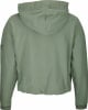 Grüner Damen-Hoodie mit Kapuze und Logo am Ärmel.