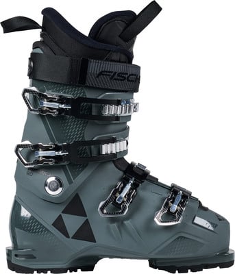 Grauer Fischer Skischuh mit schwarzen Schnallen und Logo Grauer Fischer Skischuh mit schwarzen Schnallen und Logo