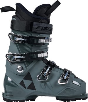 Grauer Fischer Skischuh mit schwarzen Schnallen und Logo