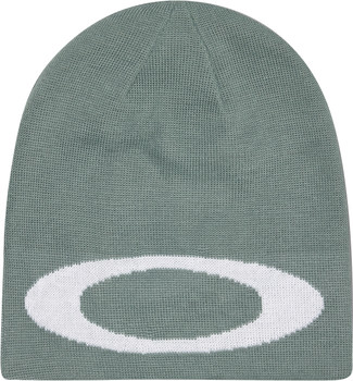 Graue Strickmütze mit weißem Oakley-Logo vorne.