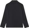 Schwarzes Langarmshirt mit Stehkragen und feinem Muster.