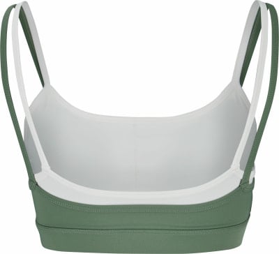 Grüner Sport-BH mit weißen Trägern und Innenfutter.