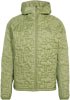 Grüne Steppjacke mit Kapuze und durchgehendem Muster.