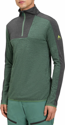 Herren-Sweatshirt in Grün mit dunkelgrauen Einsätzen und Logo am Ärmel.