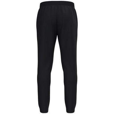 Schwarze Jogginghose von vorne, mit Gummizug und Bündchen. Schwarze Jogginghose von vorne, mit Gummizug und Bündchen.