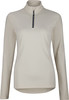 Damen-Top in Beige mit langen Ärmeln und kurzem Reißverschluss am Kragen.