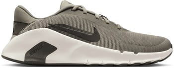 Grauer Herren-Laufschuh von Nike Flex mit weißer Sohle und schwarzem Logo.