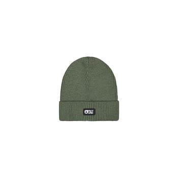 Grüne Strickmütze mit Picture Organic Clothing Logo vorne.