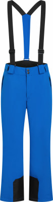 Blaue Skihose mit schwarzen Hosenträgern und schwarzen Einsätzen an den Beinabschlüssen. Blaue Skihose mit schwarzen Hosenträgern und schwarzen Einsätzen an den Beinabschlüssen.