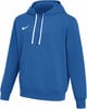 Blaue Herren-Kapuzenpullover mit weißem Kordelzug und Nike-Logo.