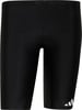 Schwarze Badehose mit Adidas-Logo am Bein.