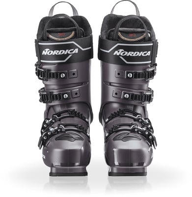 Paar Nordica Skischuhe mit verstellbaren Schnallen und Klettverschlussriemen. Paar Nordica Skischuhe mit verstellbaren Schnallen und Klettverschlussriemen.