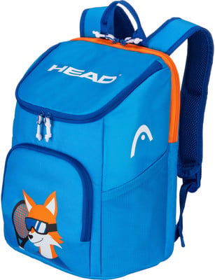 Blauer HEAD Rucksack mit orangefarbenen Details und Fuchs-Motiv. Blauer HEAD Rucksack mit orangefarbenen Details und Fuchs-Motiv.