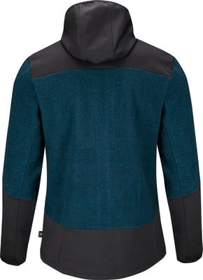 Blaue Herrenjacke mit Kapuze und schwarzen Details, mit texturiertem Muster. Blaue Herrenjacke mit Kapuze und schwarzen Details, mit texturiertem Muster.