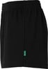 Schwarze Shorts mit elastischem Bund und grünem 'for the planet'-Etikett.