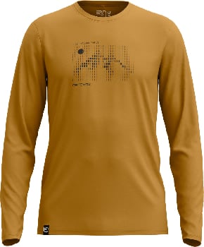 Herren-Langarmshirt in Senffarbe mit Bergmotiv.