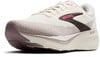 Weiße Brooks-Laufschuhe mit rosa und braunen Akzenten und Ghost Amp-Aufschrift.