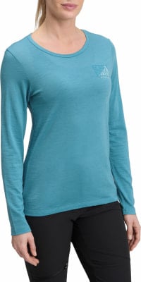 Damen Langarmshirt in Dunkeltürkis mit Bergprint. Damen Langarmshirt in Dunkeltürkis mit Bergprint.