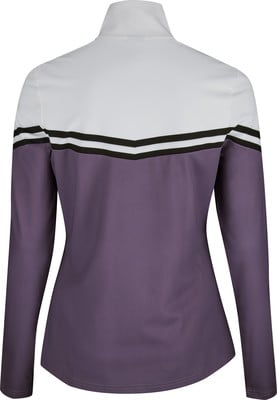 Damen-Lila-Jacke mit weißem Oberteil und schwarzen Streifen. Damen-Lila-Jacke mit weißem Oberteil und schwarzen Streifen.