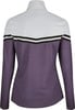 Damen-Lila-Jacke mit weißem Oberteil und schwarzen Streifen.