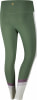 Grüne Leggings mit weißem Streifen und farbigem Saum am Knöchel.