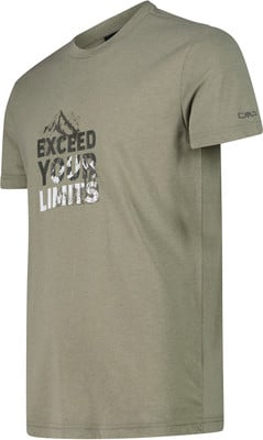 Herren-Khaki-T-Shirt mit Bergmotiv und Schriftzug 'EXCEED YOUR LIMITS'. Herren-Khaki-T-Shirt mit Bergmotiv und Schriftzug 'EXCEED YOUR LIMITS'.