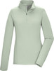 Damen hellgrüner Pullover mit Stehkragen und kurzem Reißverschluss.
