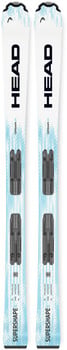 HEAD Supershape Skier mit schwarzen Bindungen und blauem Muster.